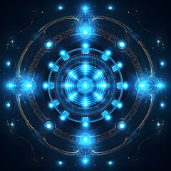 Fototapeta premium Cosmic cyber mandala composed from blue virtual energy lines