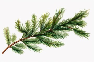 Obraz premium A beautiful watercolor painting of a pine tree branch. This artwork captures the intricate details and vibrant colors of the branch, creating a serene and nature-inspired piece.