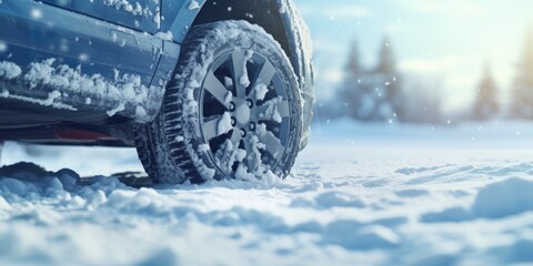 A close up view of a car covered in snow. This image can be used to depict winter weather conditions or as a background for automotive-related content