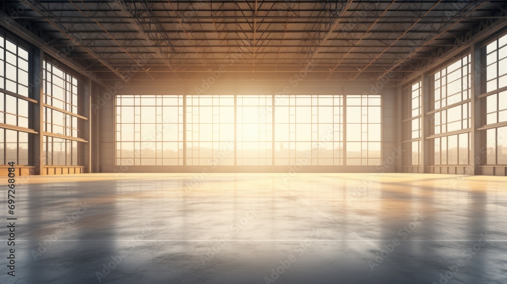 Poster a large, empty room filled with an abundance of natural light from numerous windows. ideal for archi