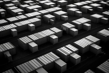 A black and white photo showcasing a large number of boxes. Versatile image suitable for various...