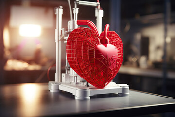 red heart model created in 3d printer, light airy lighting in a lab, future innovations, innovative technology - obrazy, fototapety, plakaty