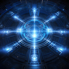 Cosmic cyber mandala composed from blue virtual energy lines