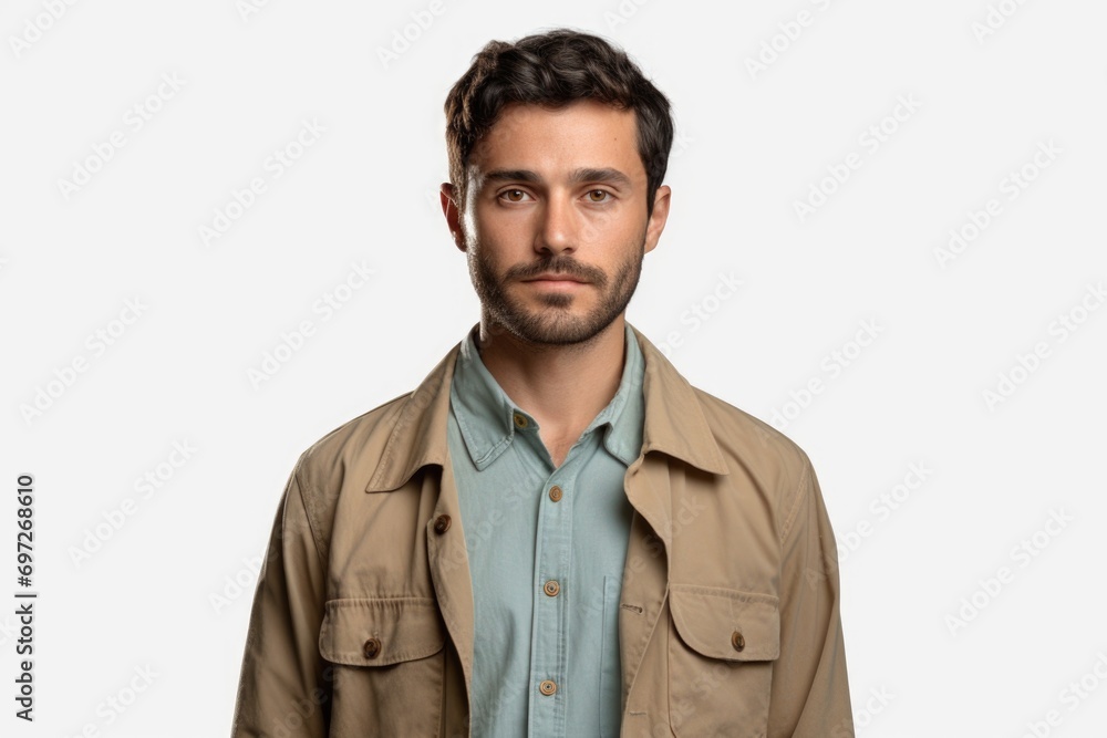Poster A picture of a man with a beard wearing a jacket. Suitable for various uses