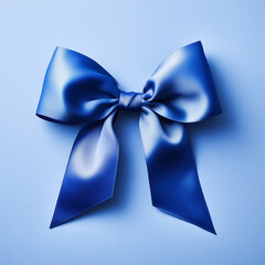 Bow Ribbon on Blue Solid Background, Generative Ai