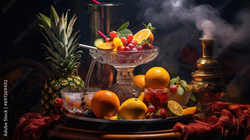 Aufkleber A bowl of assorted fruits placed on a table with a lit candle. Suitable for various uses