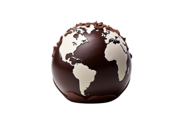 world chocolate day, chocolate globe on an isolated transparent background
