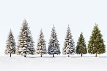 Obraz premium A serene image showcasing a row of snow-covered trees in a snowy landscape. Perfect for winter-themed designs and nature-related projects