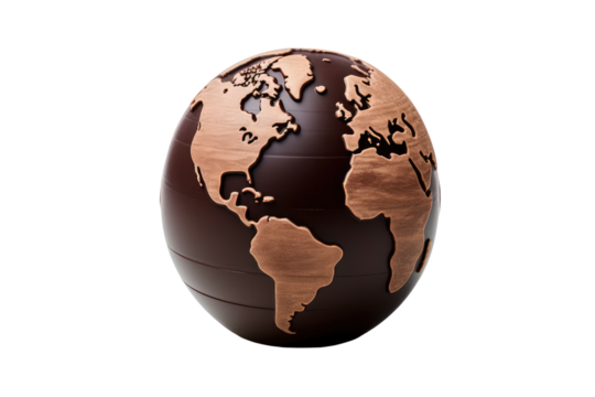world chocolate day, chocolate globe on an isolated transparent background