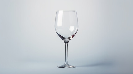 elegant simple empty transparent wine glass with long stem isolated on gray background