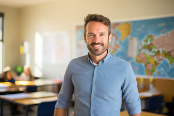 Joyful English Educator Embracing Sunshine in Classroom