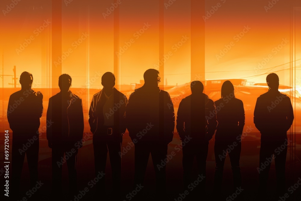 Poster a group of people standing next to each other. suitable for team building and community concepts