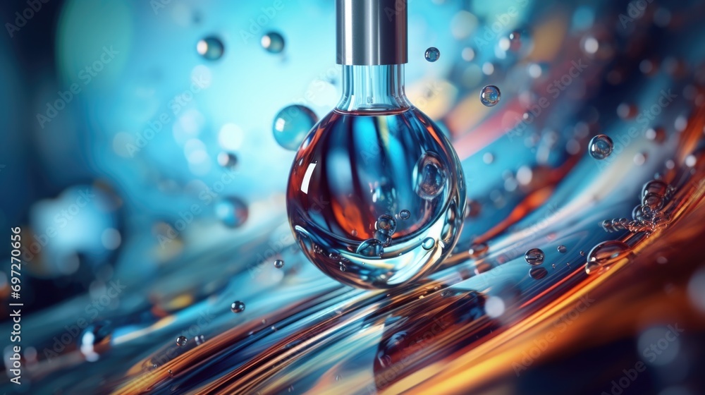 Poster A detailed view of a bottle filled with liquid. This versatile image can be used in various contexts