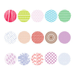 Abstract Colorful Circles in pastel color, dots, striped, plaid circles.  パステルカラー、ドット、ストライプ、チェック柄の円の抽象的なカラフルな円。