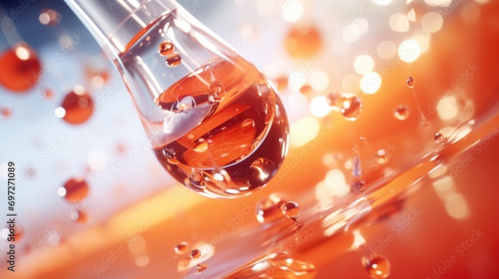 Poster a close-up image of a glass with liquid. perfect for illustrating thirst, refreshment, or beverage c
