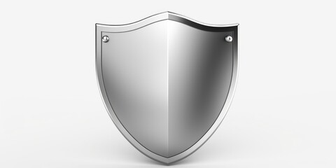 A shiny metal shield on a white background. Perfect for use in presentations or as a symbol of protection. - obrazy, fototapety, plakaty