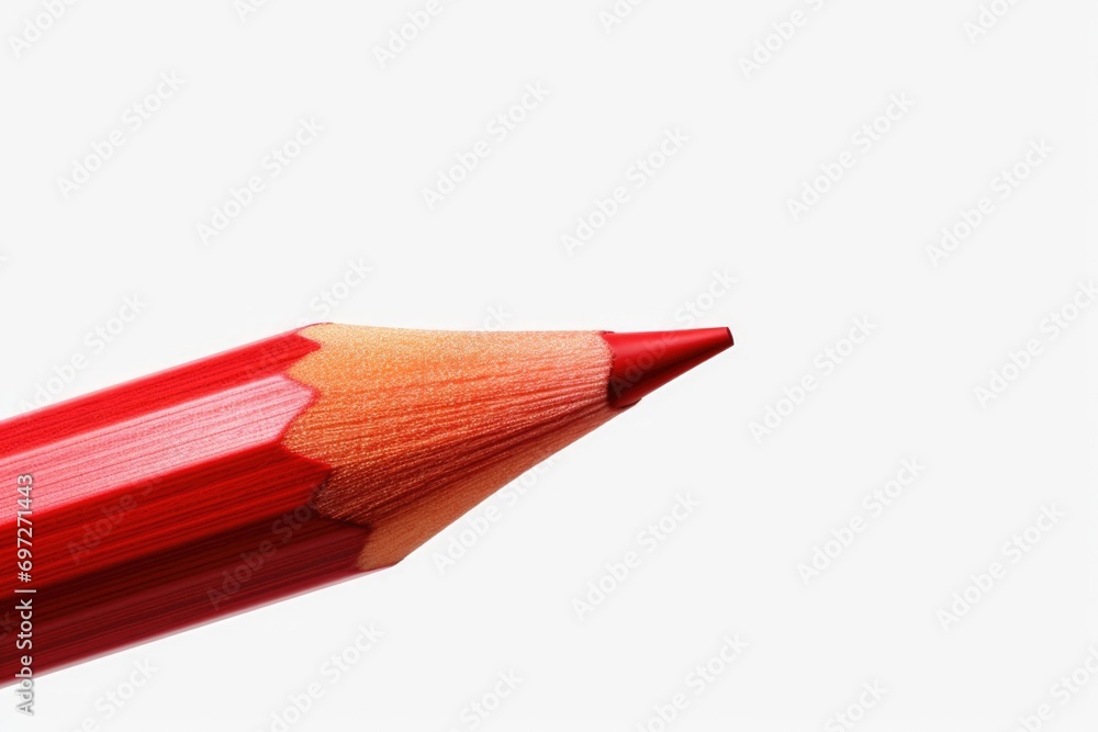 Poster A detailed view of a red pencil against a plain white background. This image can be used for various purposes