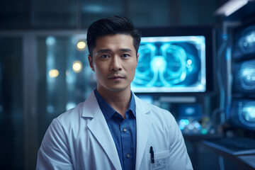 Fototapeta premium Orthopedic surgeon doctor examining patient joint x-ray bone scan in radiology orthopedic hospital Generative Ai