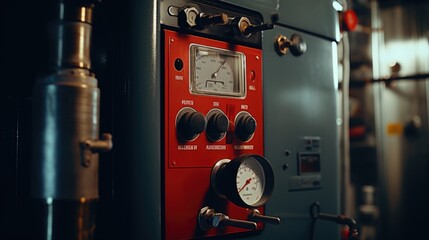 A close up of a control panel with gauges. This image can be used to depict technology, monitoring, or industrial processes