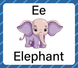 Elephant vector isolated on white background. Letter E flashcard.