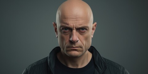 Fototapeta premium A picture of a man with a bald head wearing a black shirt. Suitable for various themes and concepts