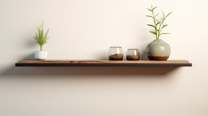 A simple and elegant shelf with two vases and a plant. Perfect for adding a touch of nature to any room