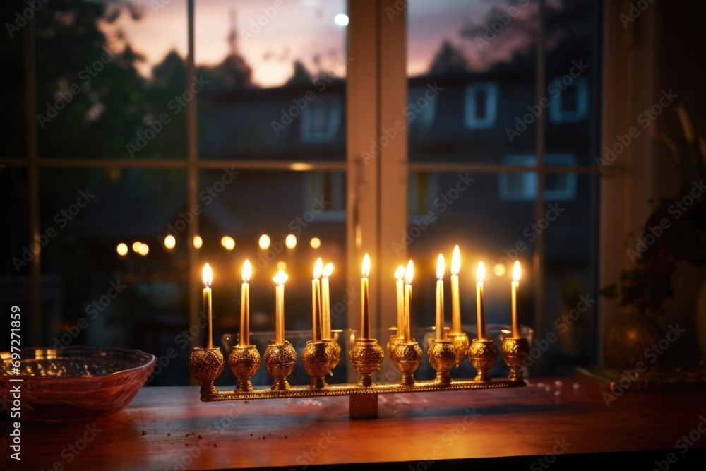 Fototapete a table adorned with a collection of candles, creating a warm and inviting atmosphere. perfect for r