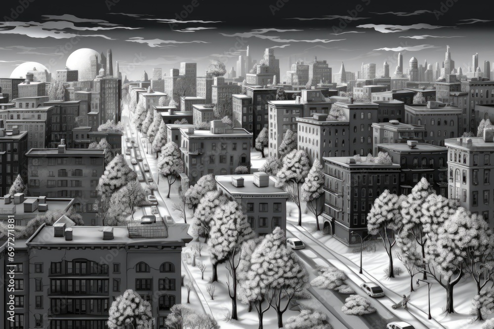 Poster a black and white photograph capturing the essence of a city. this versatile image can be used for v