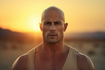 A picture of a man with a bald head and no shirt. Suitable for various uses