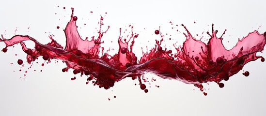Red wine splashed on white backdrop - obrazy, fototapety, plakaty