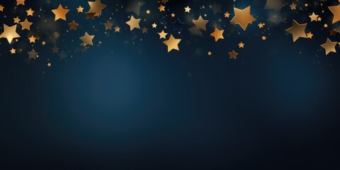 A dark blue background with gold stars. Perfect for creating a celestial or magical atmosphere. Ideal for use in graphic design, presentations, and digital art projects - obrazy, fototapety, plakaty