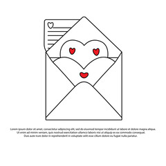 Envelope with heart outline vector illustration. Happy Valentine's Day.