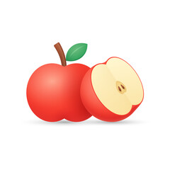 Apple Vector Illustration. Fruit Whole and Slice. Realistic 3d Vector