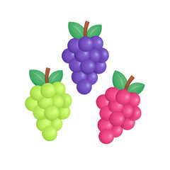 Green, Black and Pink Grapes Set Vector Illustration. Realistic 3d Vector
