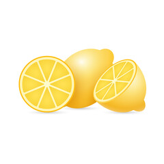 Lemon Vector Illustration. Whole and Slices. Realistic 3d Vector
