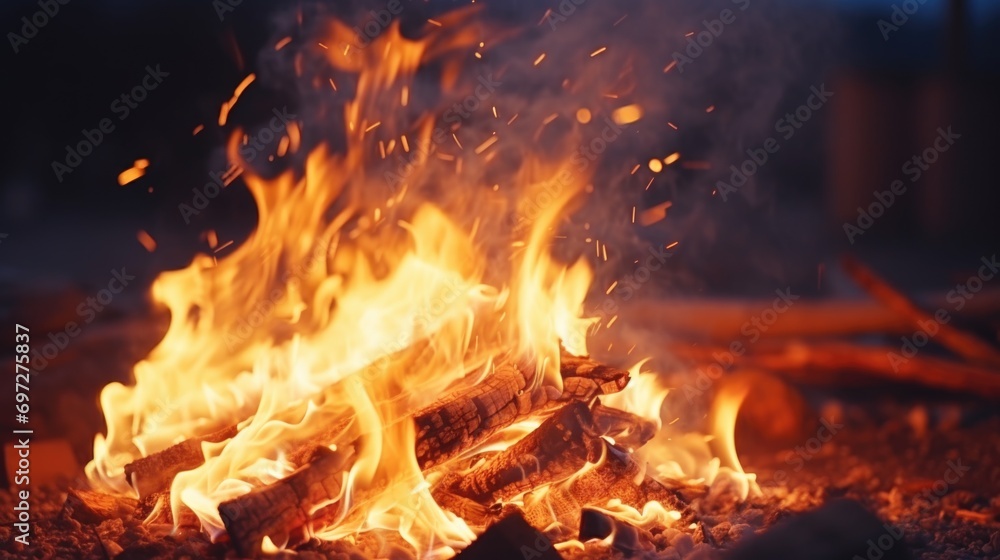 Aufkleber A fire is burning in the middle of a field. This image can be used to depict concepts of destruction, danger, or controlled burns for agricultural purposes