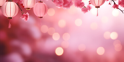 pink flowers and background, A pink background with a chinese landscape and a pink background, generative AI 