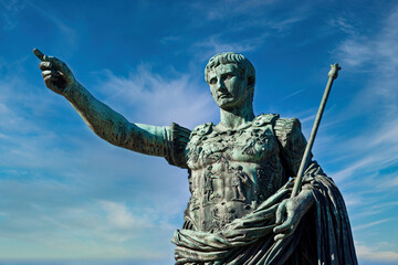 Julius Caesar, ancient statue in Rome, Italy. Concept for leadership, personal growth, personal development - obrazy, fototapety, plakaty