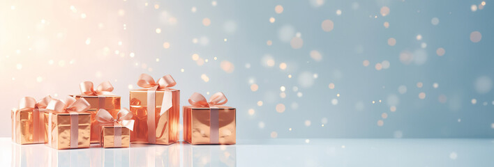 gift boxes on blurred festive background with copy space