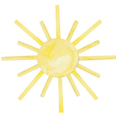 Yellow sun on transparent background Watercolor illustration - obrazy, fototapety, plakaty