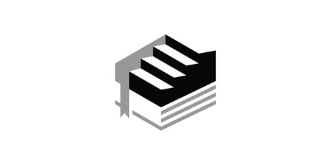 logo design combination of book shape with stairs, icon, vector, symbol.
