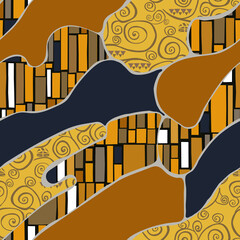 Fancy pattern in the style of Klimt, bright yellow colors, gold painted by hand. - 697277861