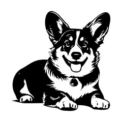 Pembroke Welsh Corgi dog resting silhouette illustration, Pembroke Welsh Corgi dog resting Logo Monochrome Design, Generative AI.