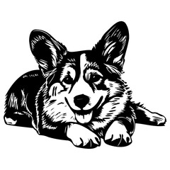 Pembroke Welsh Corgi dog resting silhouette illustration, Pembroke Welsh Corgi dog resting Logo Monochrome Design, Generative AI.