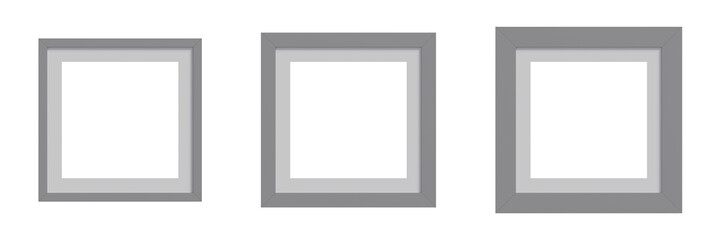 set of square frames isolated on transparent background, PNG, 3d render, gray