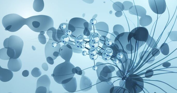 Pseudocumene rotating molecular 3d structure ball-and-stick model, looped video aromatic hydrocarbon