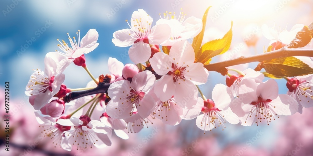 Aufkleber A close up view of a branch of a tree with beautiful flowers. This image can be used to add a touch of nature and beauty to any project