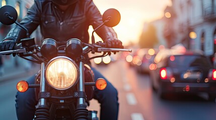 Motorcyclist embarks on daring urban adventures, conquering the streets with skill and precision. - obrazy, fototapety, plakaty