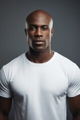 Obraz premium A man wearing a white t-shirt poses for a picture. This versatile image can be used for various purposes