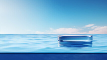 3d rendered empty display glass podium on water Minimal scene for product display presentation